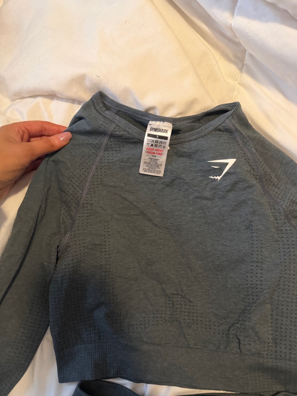 Gymshark Charcoal Gray Seamless Long Sleeve Crop & High-Waist Shorts Set - Picture 2 of 4